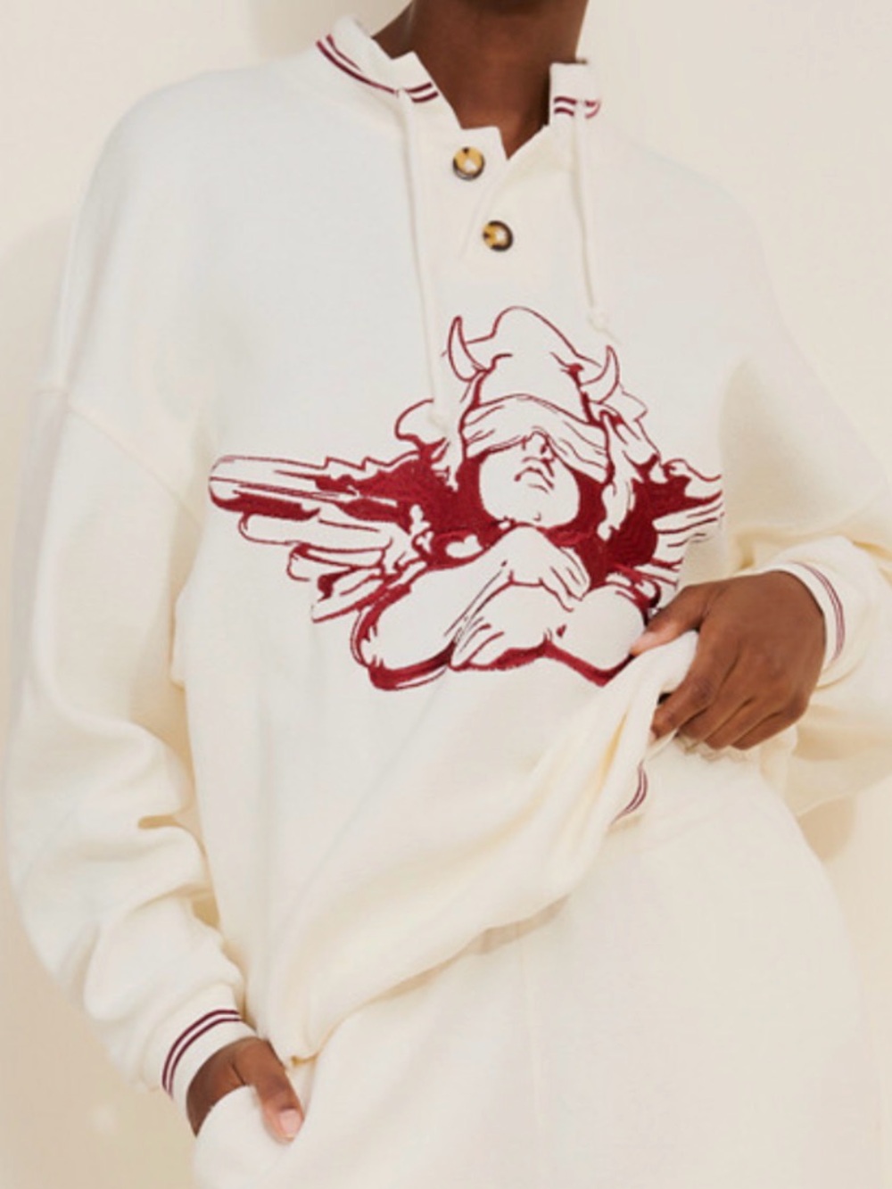Boys Lie Cream Crewneck Sweatshirt with Maroon Angel Graphic